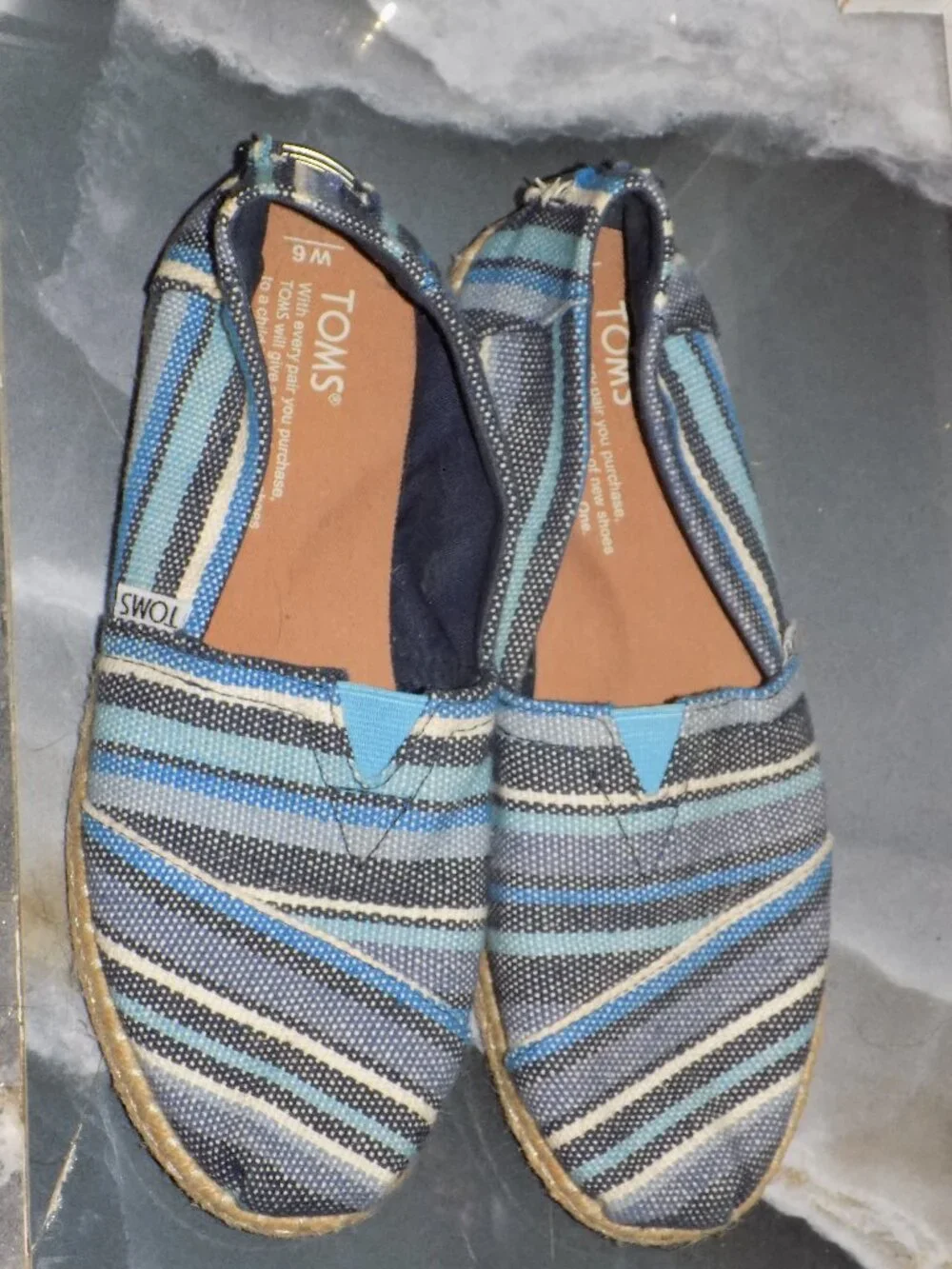 Toms Blue Striped Slip On Woven Texture Espadrilles Flats Size 6 Women's